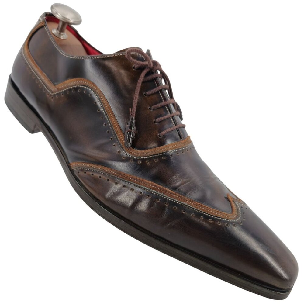 Mezlan Custom Mens 11.5 Brown Polished Leather Wingtip Oxfords Dress Shoes Spain